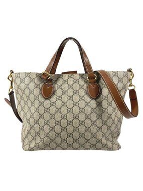Gucci Handbag 2-Way Bag Logo GG Supreme Canvas Beige